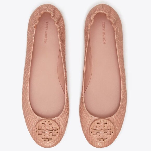 Tory Burch $228 Minnie Travel Ballet Flats Snake Embossed MANY SIZES Meadowsweet - Picture 1 of 14